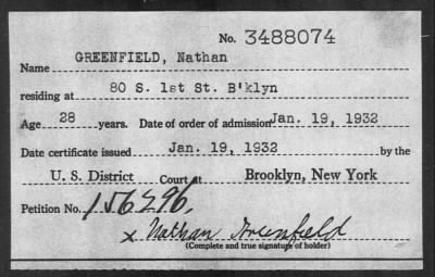 Thumbnail for 1932 > GREENFIELD, Nathan