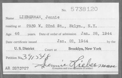 Thumbnail for 1944 > LIEBERMAN, Jennie