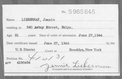 Thumbnail for 1944 > LIEBERMAN, Jennie