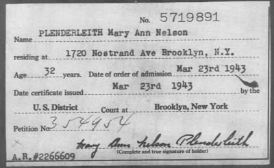 Thumbnail for 1943 > PLENDERLEITH Mary Ann Nelson