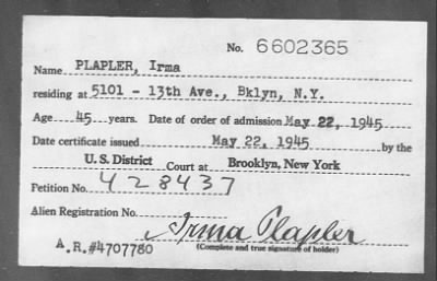 Thumbnail for 1945 > PLAPLER, Irma