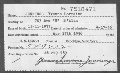 Thumbnail for 1956 > JENNINGS Yvonne Lorraine