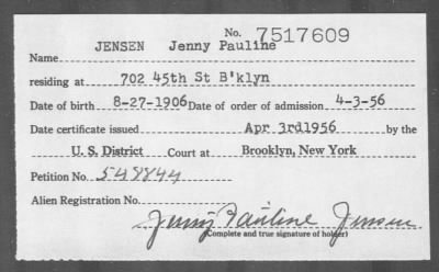 Thumbnail for 1956 > JENSEN Jenny Pauline