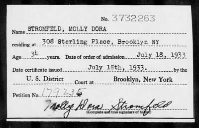 Thumbnail for 1933 > STROMFELD, MOLLY DORA