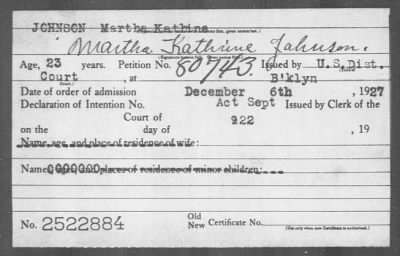 Thumbnail for 1927 > JOHNSON Martha Kathine