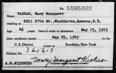 1943 > VASKAS, Mary Margaret