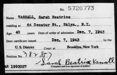 1943 > VASSALL, Sarah Beatrice