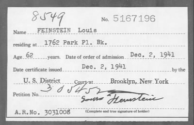 Thumbnail for 1941 > FEINSTEIN Louis