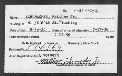 Thumbnail for 1956 > SCHUMACHER, Matthew Jr.