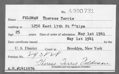 Thumbnail for 1941 > FELDMAN Therese Terrie