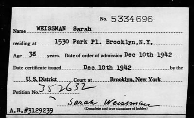 Thumbnail for 1942 > WEISSMAN Sarah