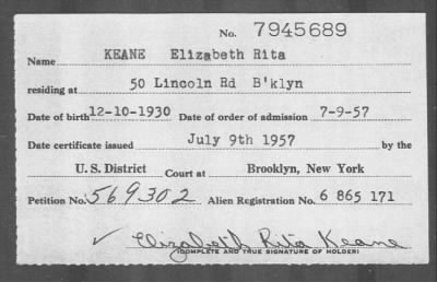 Thumbnail for 1957 > KEANE Elizabeth Rita