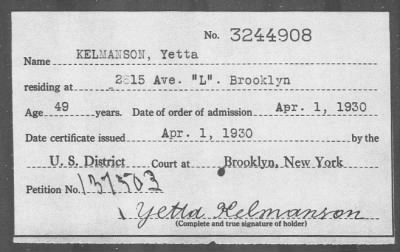 Thumbnail for 1930 > KELMANSON, Yetta