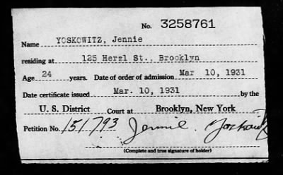 Thumbnail for 1931 > YOSKOWITZ, Jennie