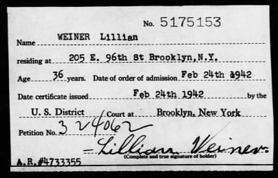 Thumbnail for 1942 > WEINER Lillian