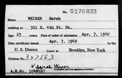 Thumbnail for 1942 > WEINER Sarah