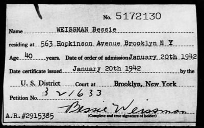 Thumbnail for 1942 > WEISSMAN Bessie