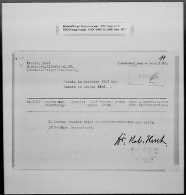 Thumbnail for Administrative Records > Art Dealers In Hesse: Horst, Robert - Wiesbaden