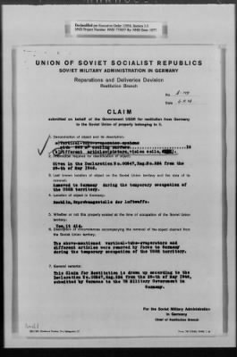 Thumbnail for Restitution Claim Records > Claim: [Soviet Union]-Miscellaneous