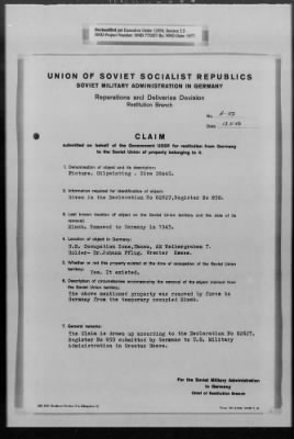 Thumbnail for Restitution Claim Records > Claim: [Soviet Union]-Miscellaneous