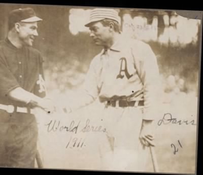 Thumbnail for McGreevey Collection > Larry Doyle and Harry Davis shake hands before the first game of the 1911 World[...]