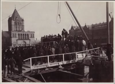 Thumbnail for Trustees' McKim Construction Photos > Cornerstone ceremony, construction of the McKim Building