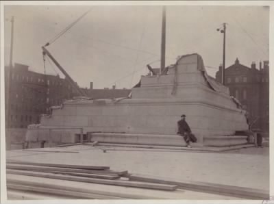 Thumbnail for Trustees' McKim Construction Photos > Cornerstone and platform at Boylston Street and Dartmouth Street corner