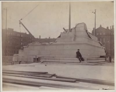 Thumbnail for Trustees' McKim Construction Photos > Cornerstone and platform at Boylston Street and Dartmouth Street corner