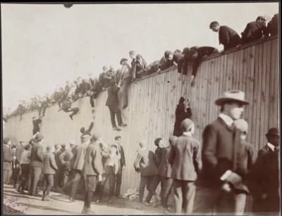 Thumbnail for McGreevey Collection > Fans scaling the wall at the Huntington Avenue Grounds, 1903 World Series