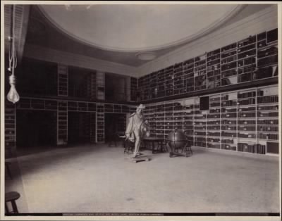 Thumbnail for Trustees' McKim Construction Photos > Barton Room with statue of Sir Harry Vane, construction of the McKim Building