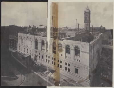 Thumbnail for Trustees' McKim Construction Photos > Blagden St. exterior wall, construction of the McKim Building