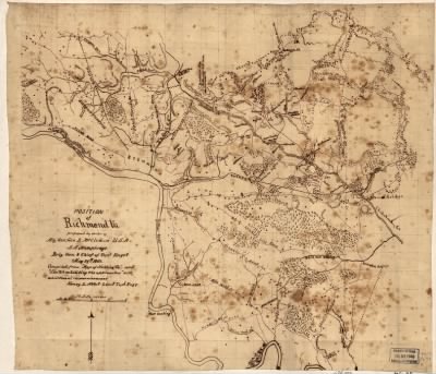 Thumbnail for Richmond > Position of Richmond, Va. / prepared by order of Maj. Gen. Geo. B. McClellan, U.S.A., A.A. Humphreys, Brig. Gen. & Chief of Topl. Engrs., May 27th, 1862 ; compiled from "Map of Henrico Co." and "Sketch exhibiting the approach