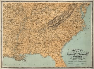 Thumbnail for United States, seat of war > Military map of the middle and southern states showing the seat of war during the great rebellion in 1861 Drawn and engr. by J. Schedler. Lith. of Sarony, Major & Knapp, N.Y.