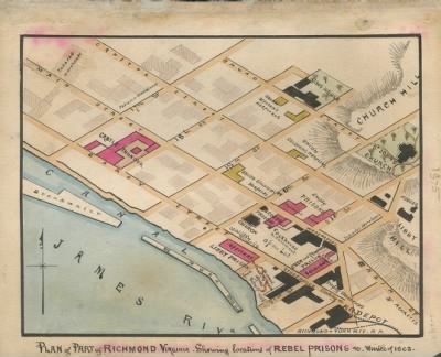 Thumbnail for Richmond > Plan of part of Richmond, Virginia : showing locations of Rebel prisons [in] winter of 1863.