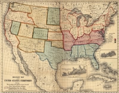 Thumbnail for United States, military maps > Military map of the United States & territories showing the location of the military posts, arsenals, Navy Yards, & ports of entry. Compiled from pub-doc--1861.