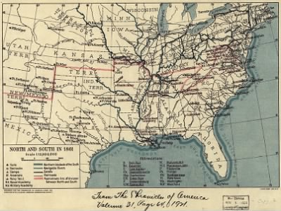 Thumbnail for United States > North and South in 1861 Prepared for the Chronicles of America under the direction of W. L. G. Joerg, American Geographical Society.