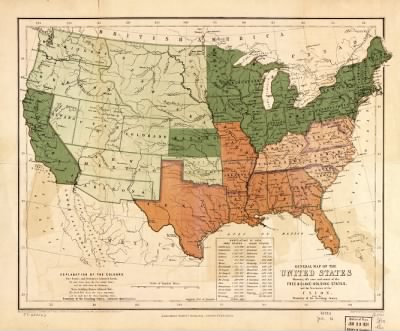 Thumbnail for United States, seceding states > General map of the United States, showing the area and extent of the free & slave-holding states, and the territories of the Union : also the boundary of the seceding states / engraved by W. & A.K. Johnston, Edinburgh.