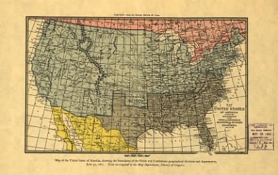 Thumbnail for United States, boundaries > Map of the United States of America showing the boundaries of the Union and Confederate geographical divisions and departments, June 30, 1861.