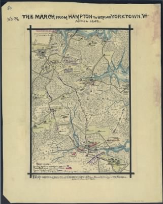 Peninsular Campaign > The March from Hampton to before Yorktown, Va., April 1862. Map showing route of 3rd Army Corps. A.P. from Howard's Bridge to the sawmill, April 5 and 6th, 1862.