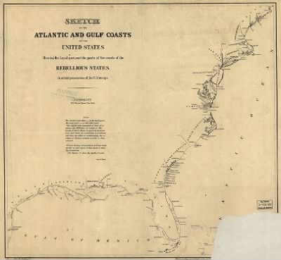 Thumbnail for Atlantic and Gulf Coasts > Sketch of the Atlantic and Gulf Coasts of the United States showing the loyal part, and the parts of the coasts of the rebellious states in actual possession of the U. S. troops Lith of J. Bien.