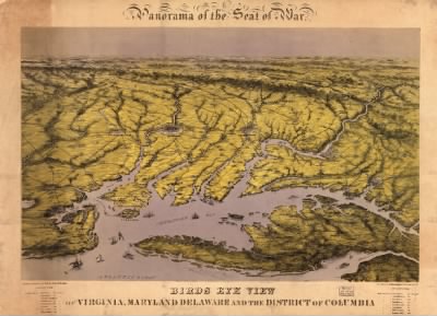 Thumbnail for Middle Atlantic States, seat of war > Panorama of the seat of war : bird's eye view of Virginia, Maryland, Delaware, and the District of Columbia / drawn from nature and lith. by John Bachmann.