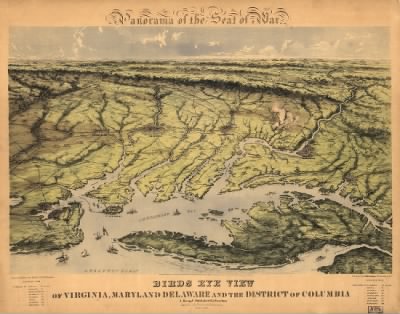 Thumbnail for Middle Atlantic States, seat of war > Panorama of the seat of war. Birds eye view of Virginia, Maryland, Delaware, and the District of Columbia Drawn from nature and lith. by John Bachmann.