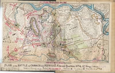 Thumbnail for Chancellorsville, Battle of > Plan of the battle of Chancellorsville. Virginia position, 5 p.m., 2nd May 1863.