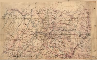 District of Columbia, Maryland, Virginia > [Map of portions of Virginia and Maryland, extending from Baltimore to Strasburg, and from Washington to Gettysburg, with concentric circles at 5-mile intervals centering on Washington and on Baltimore].