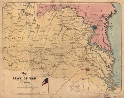 Thumbnail for Maryland and Virginia, seat of war > Map of the seat of war : [Virginia and Maryland] / compiled & drawn by M.B. Grant, C.E. ; lithographed by R.H. Howell.