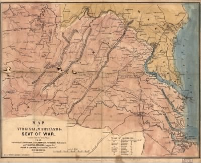 Thumbnail for Maryland and Virginia, seat of war > Map of Virginia, Maryland &c., seat of war, compiled from the latest maps, 1861 sold by George L. Bidgood, Richmond, Va. and Tucker & Perkins, Augusta, Ga. Hoyer & Ludwig, lithographic establisht., Richmond, Va.