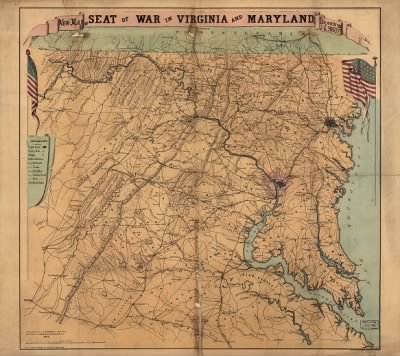 Thumbnail for Maryland and Virginia, seat of war > New map of the seat of war in Virginia and Maryland Drawn by J. G. Bruff. Lith of Lang & Cooper, New York.