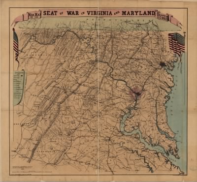 Thumbnail for Maryland and Virginia, seat of war > New map of the seat of war in Virginia and Maryland Drawn by J. G. Bruff. Lith of Lang & Cooper, New York.