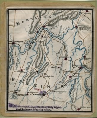 Thumbnail for Harper's Ferry > Map shewing [sic] vicinity of Harper's Ferry, Virginia, and the upper Potomac River.