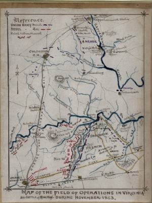 Thumbnail for Mine Run, Battle of > Map of the field of operations in Virginia and Battle of Mine Run, during November 1863.